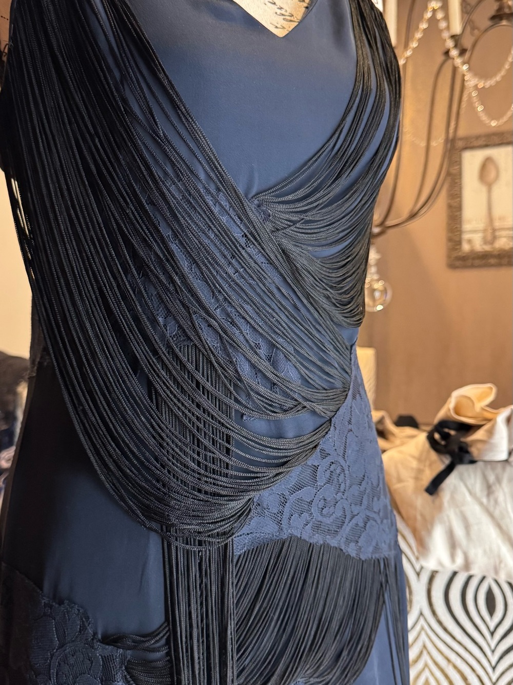 Haute Hippie Black Fringe Draped Maxi Dress - Picture 3 of 7